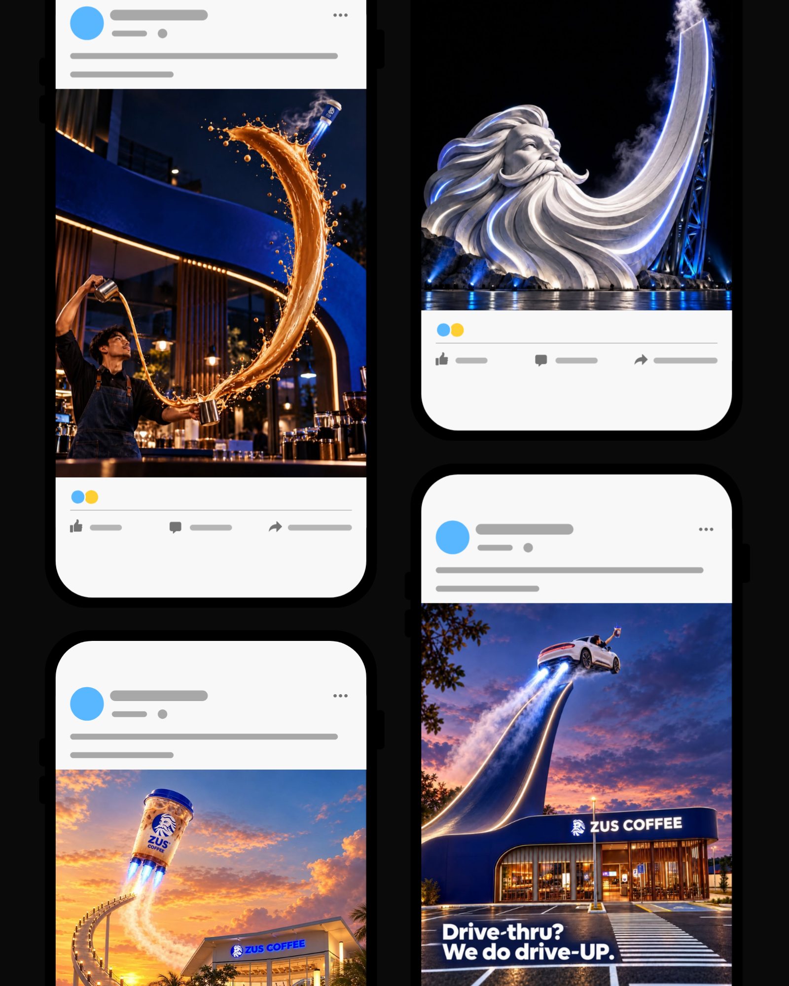 AI creative brand visuals shown as a social campaign collage